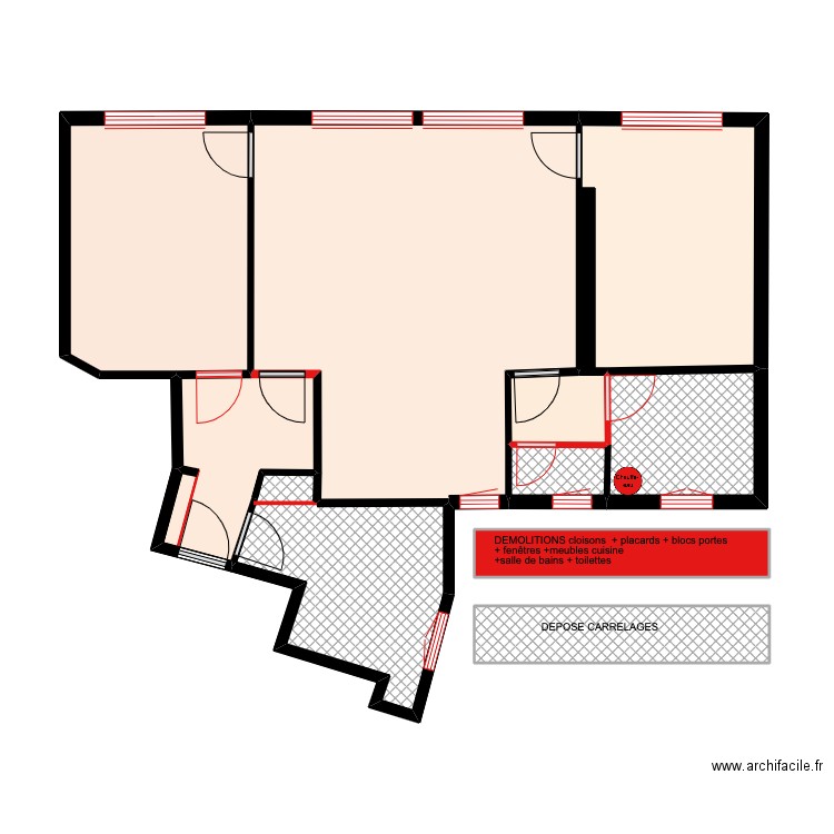 AMSELLEM  GAELLE / PLAN DEMOLITIONS. Plan de 10 pièces et 70 m2