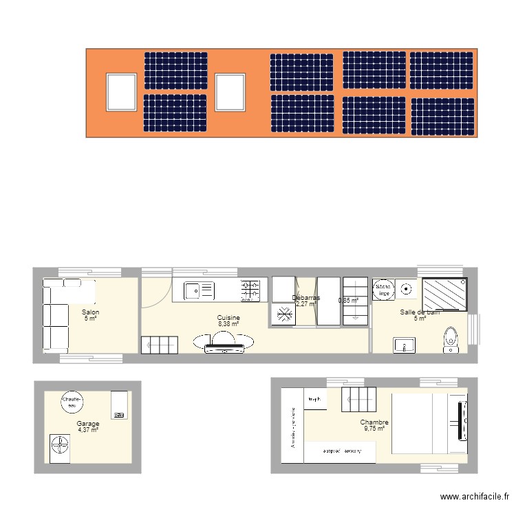 Tiny House 2. Plan de 7 pièces et 36 m2