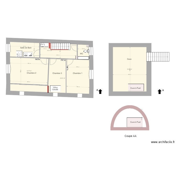 Bourron3 Etage presbytère 3eme chambre version 1. Plan de 0 pièce et 0 m2