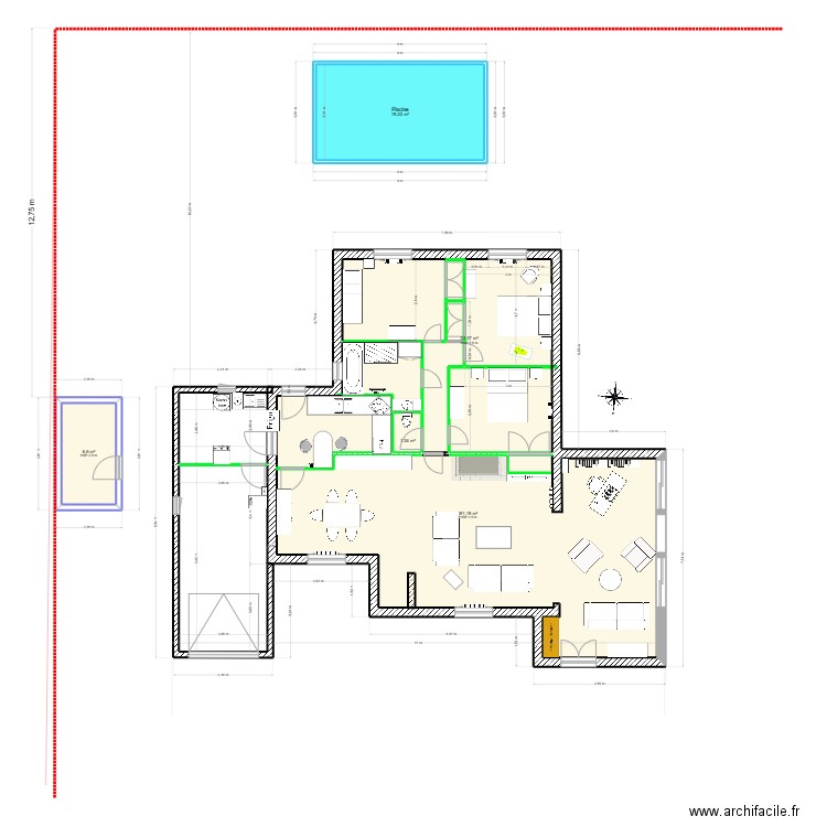 Maison B-E Plan côte - Côtes relevées. Plan de 8 pièces et 145 m2