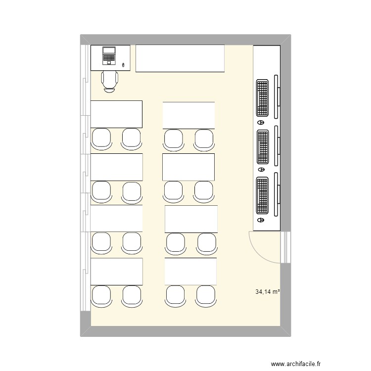 salle 15. Plan de 1 pièce et 34 m2