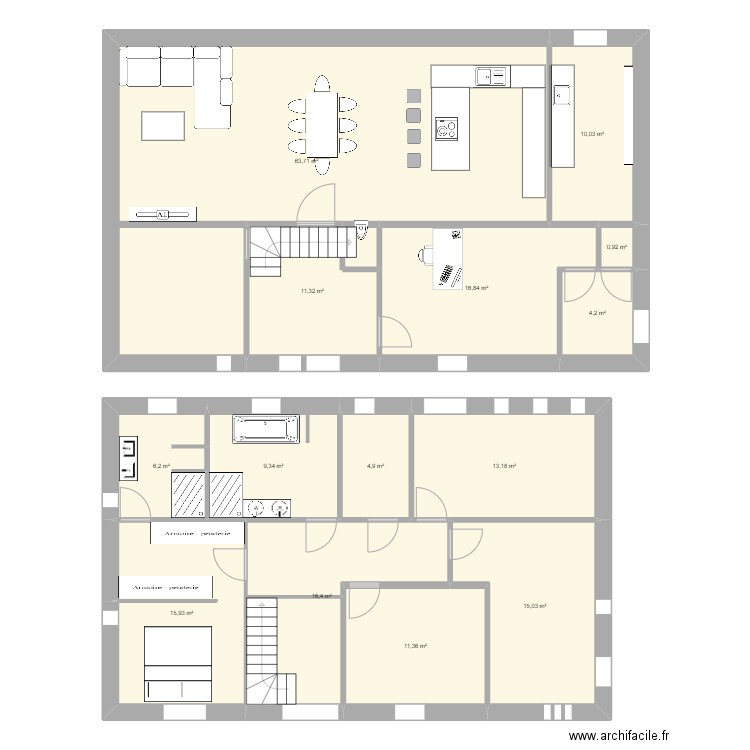 Maison Mu - Rez. Plan de 15 pièces et 185 m2