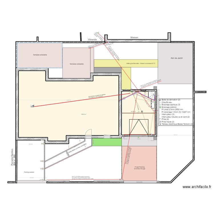 Plan du garage électricité. Plan de 2 pièces et 122 m2