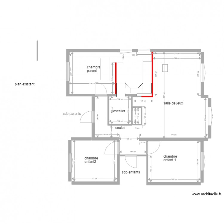 plan 1er étage travaux avec placard chambre parent petite. Plan de 0 pièce et 0 m2