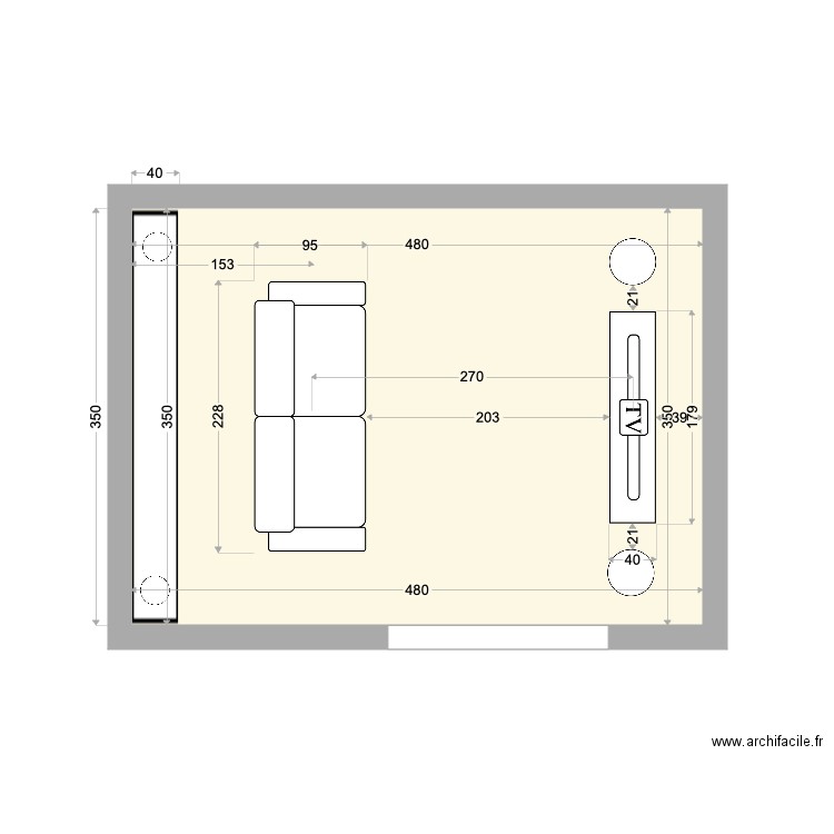 Annexe tanière. Plan de 1 pièce et 17 m2