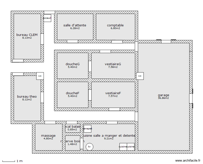 laucol 1. Plan de 13 pièces et 108 m2