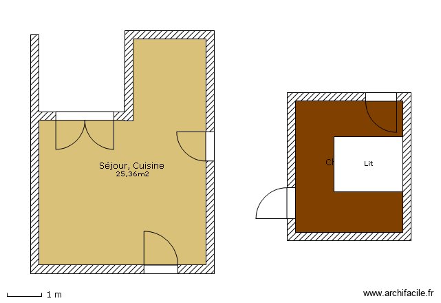 PdC - Chambre 1. Plan de 2 pièces et 37 m2