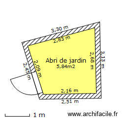 Abri de jardin . Plan de 1 pièce et 6 m2