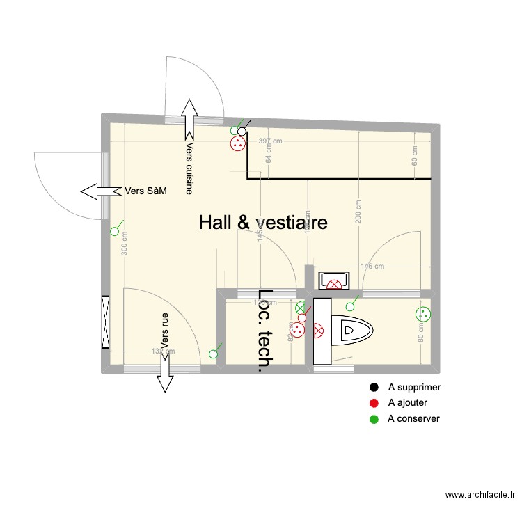 Hall & Vestiaire Elec V.1 - 9/10/23. Plan de 3 pièces et 11 m2
