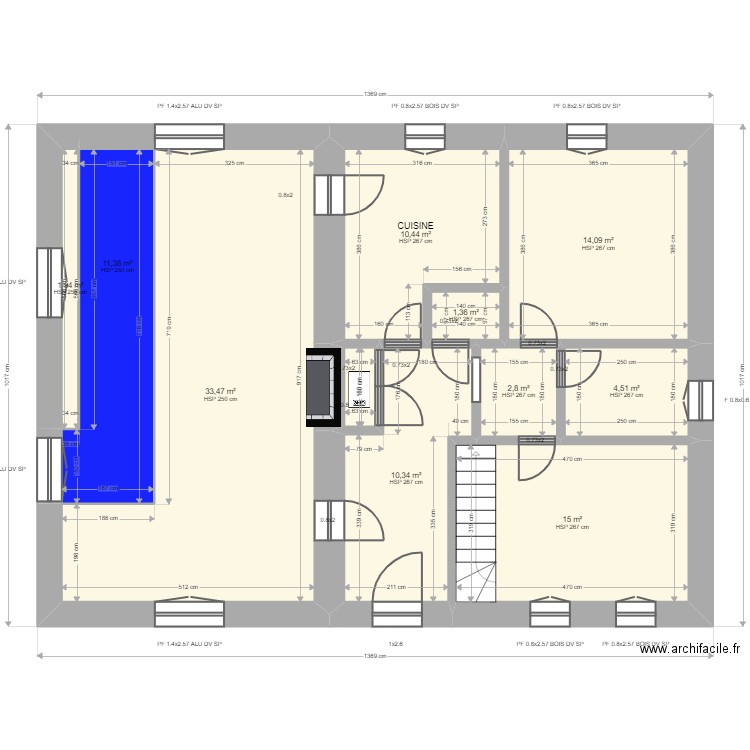 RIT_AE_PAYS_2. Plan de 14 pièces et 227 m2