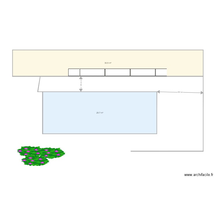 jardin_piscine_3. Plan de 2 pièces et 61 m2