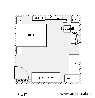 chambre route. Plan de 1 pièce et 18 m2