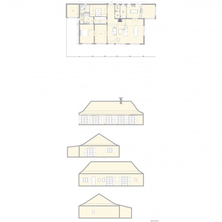 la case bambou avec projection toit. Plan de 0 pièce et 0 m2
