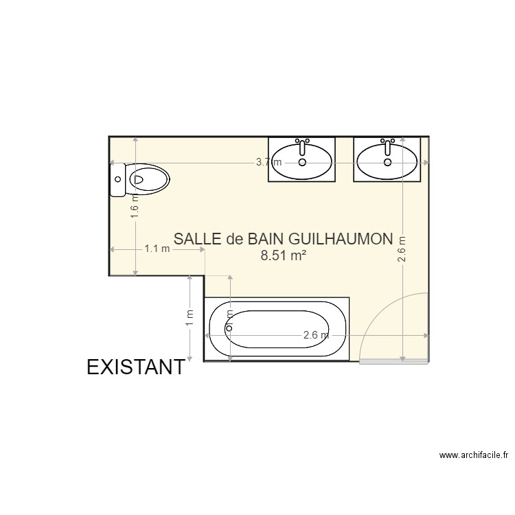 20220605  salle de bain existant. Plan de 1 pièce et 9 m2