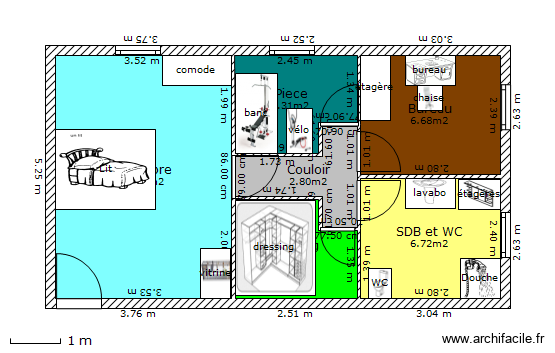 extension chambre def. Plan de 6 pièces et 42 m2