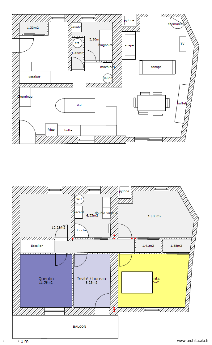 avril  2013. Plan de 14 pièces et 143 m2