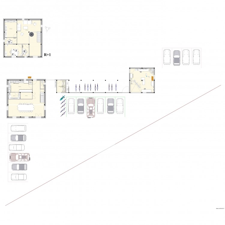 Maison commune 9 trames (9x9 m) 10. Plan de 15 pièces et 190 m2