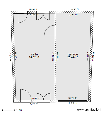 garage . Plan de 2 pièces et 45 m2