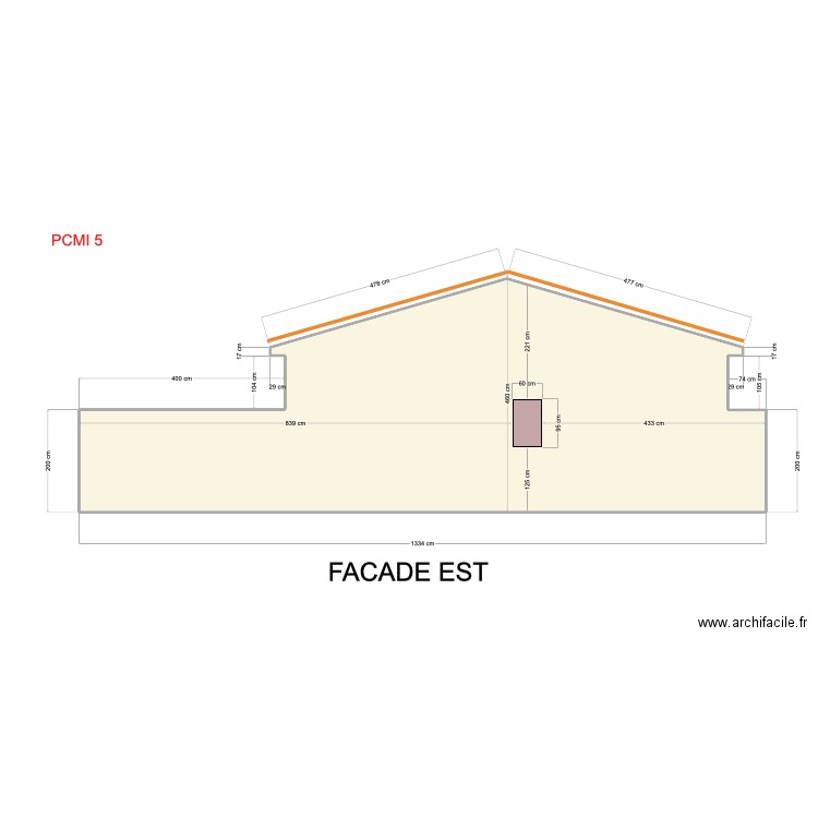FACADE EST 2. Plan de 1 pièce et 43 m2