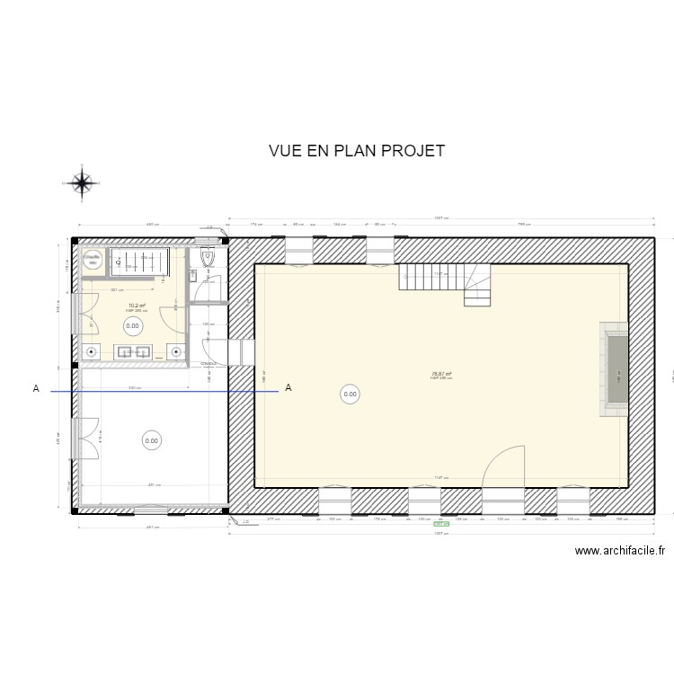 vue en plan projet modifié 1. Plan de 3 pièces et 90 m2