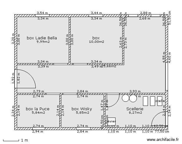 écurie. Plan de 6 pièces et 66 m2