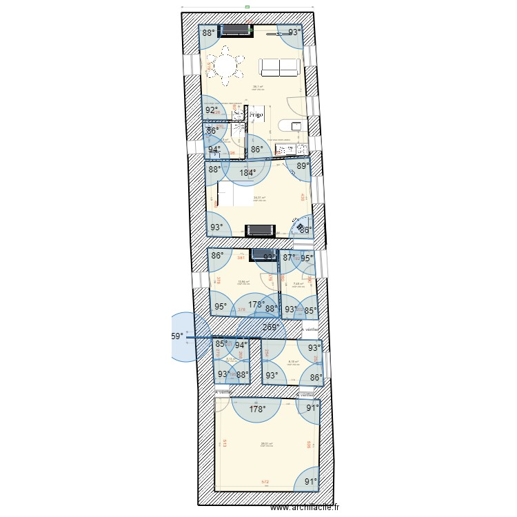 Chamaillard Cible avec ouvertures et sanitaire Epaisseur mur vérifiée 20220307. Plan de 8 pièces et 129 m2
