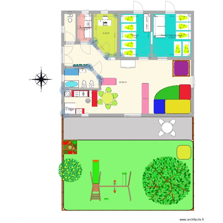 micro crèche  Plan 5 pièces 80 m2 dessiné par laetitiachouquet
