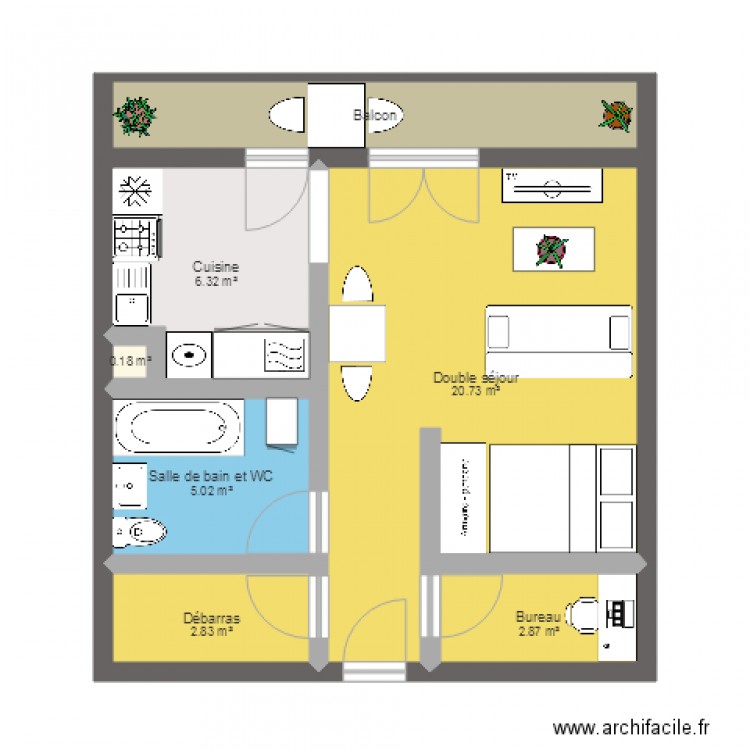 Appartement T1 bis. Plan de 0 pièce et 0 m2