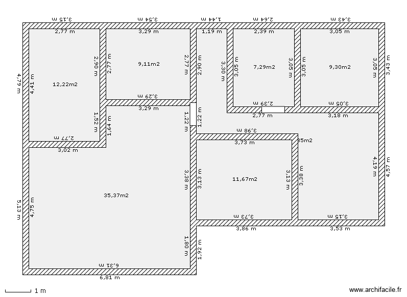1azerty. Plan de 7 pièces et 105 m2