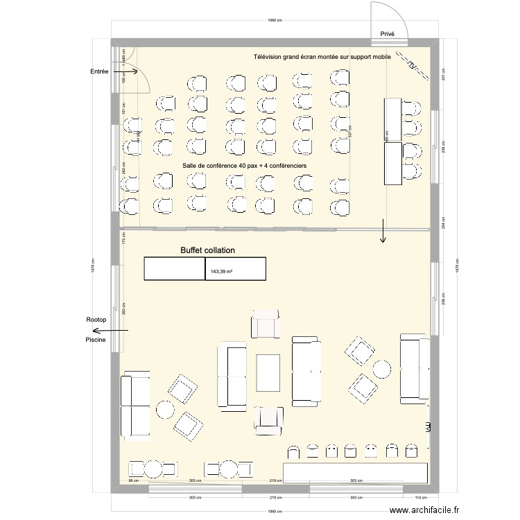 Hotel Ivato salle conf E. Plan de 1 pièce et 143 m2