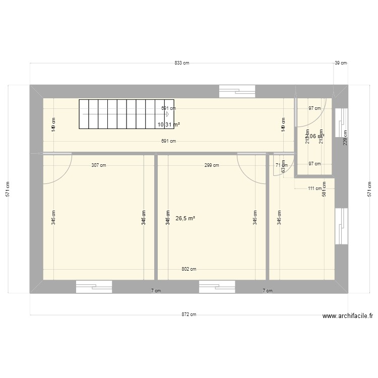 chenil2. Plan de 3 pièces et 39 m2