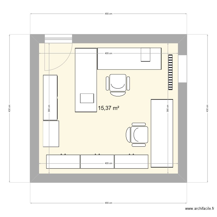 Bureau. Plan de 1 pièce et 15 m2
