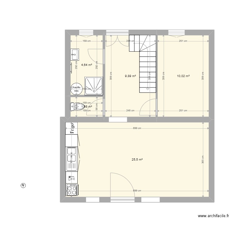 Aménagement nu  M2  RdC. Plan de 5 pièces et 52 m2