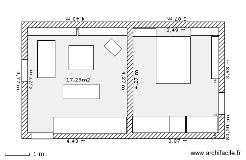CHAMBRE LA ROYANNE. Plan de 2 pièces et 32 m2