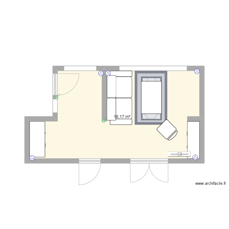 aménagement veranda. Plan de 1 pièce et 18 m2