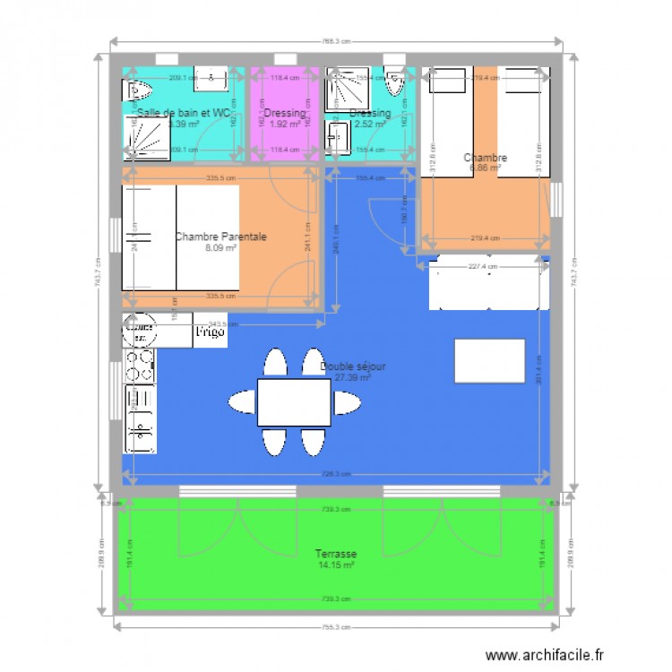 Plan 2 chambres 2 SDE GreenCottages 50m2 . Plan de 0 pièce et 0 m2
