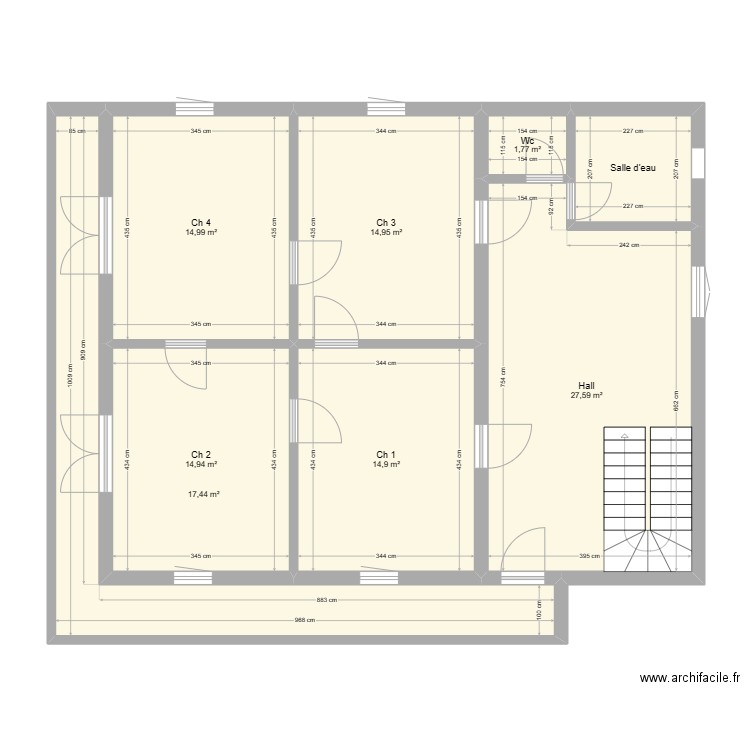 Maison Sinnamary 1er étage. Plan de 8 pièces et 111 m2