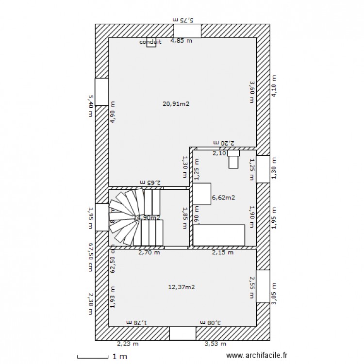 plan maison etage 45 m2