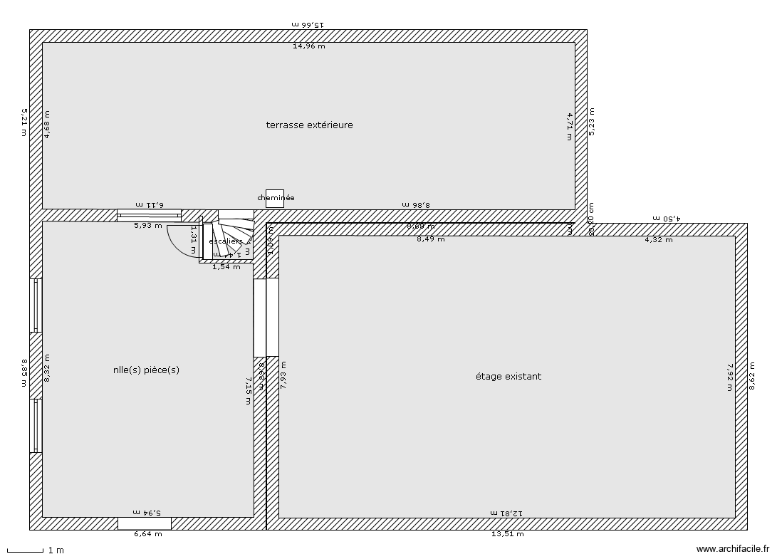 Extension etage. Plan de 3 pièces et 221 m2