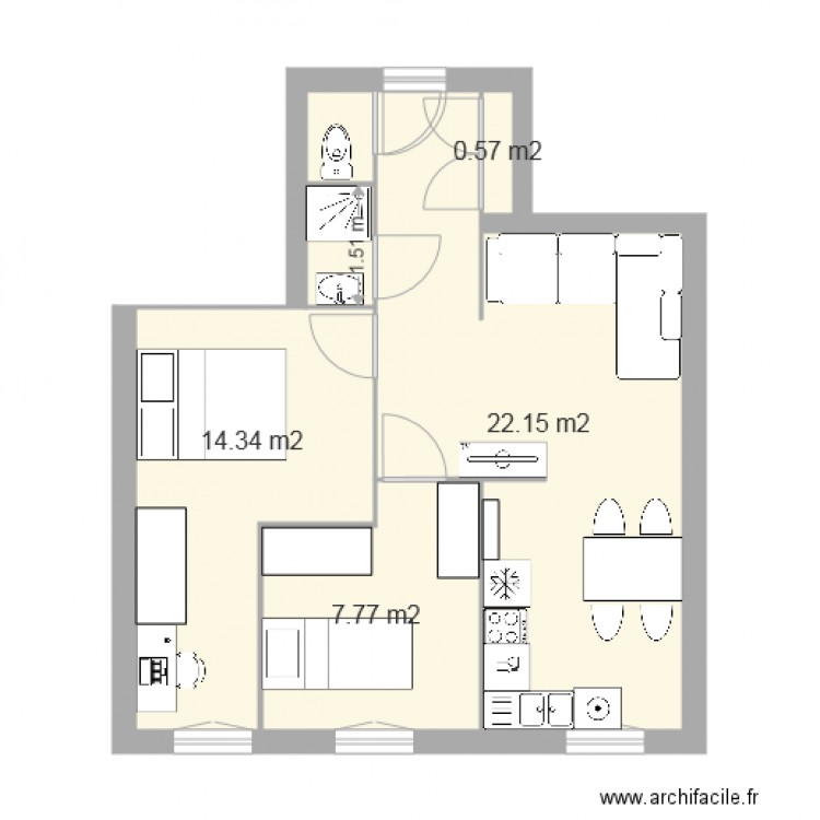 P15 0702 Projet avec 2 chambres   . Plan de 0 pièce et 0 m2