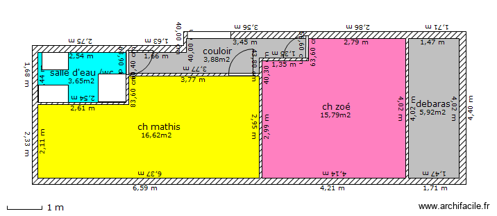 projet fred/aude. Plan de 5 pièces et 46 m2