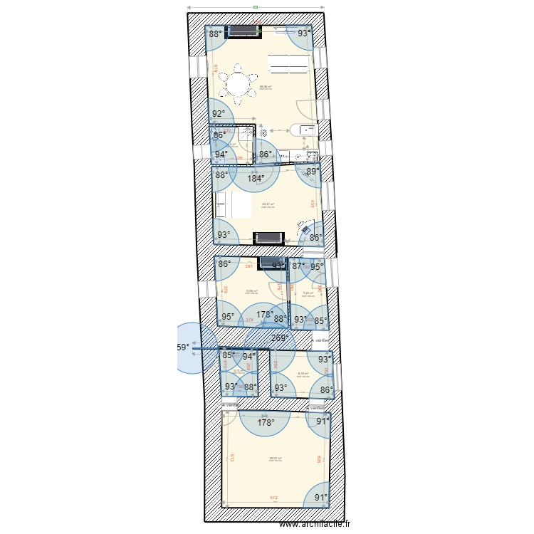 Chamaillard Cible RDC avec ouvertures et sanitaire Epaisseur mur vérifiée 20220228-Sc2. Plan de 8 pièces et 129 m2