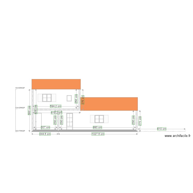 DP4 Plan des façades et toitures Façade nord existante Boube. Plan de 0 pièce et 0 m2