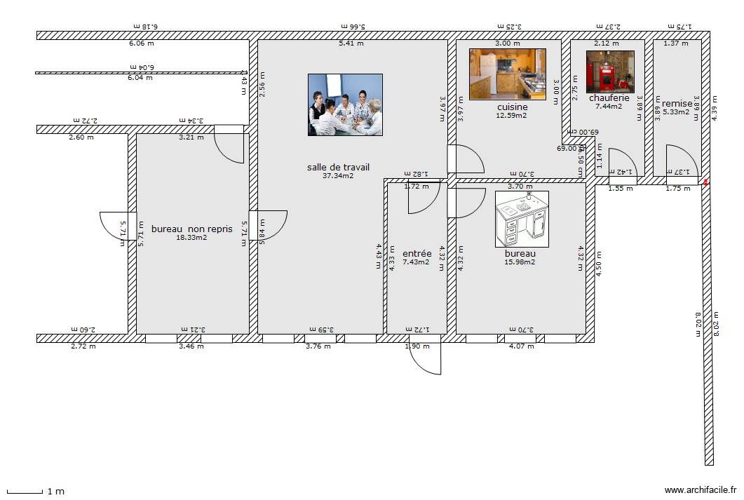 locaux du sac de march. docherie. Plan de 7 pièces et 104 m2