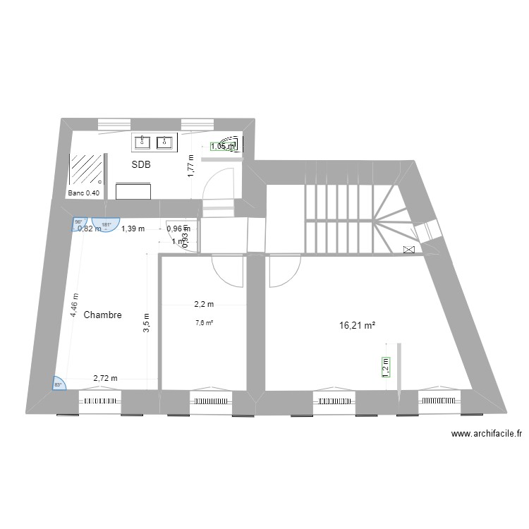 étage Ville sur Jarnioux. Plan de 17 pièces et 39 m2