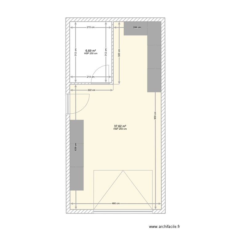 Depot . Plan de 2 pièces et 44 m2