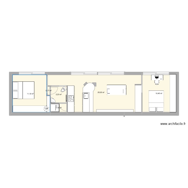 StudioLandetteV7. Plan de 6 pièces et 50 m2