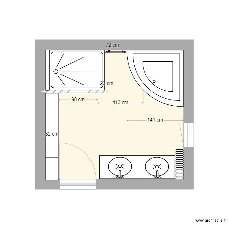 SDB 140. Plan de 1 pièce et 11 m2