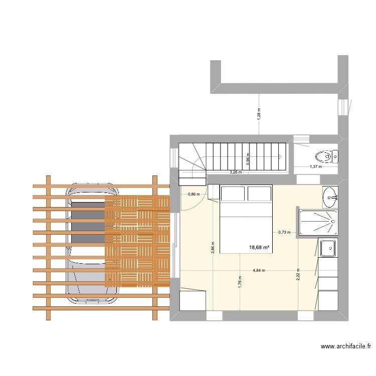 REHAUSSE CHBRE 3. Plan de 1 pièce et 19 m2