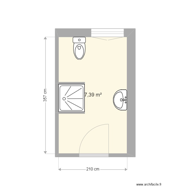 Salle de bain 210 x 360. Plan de 1 pièce et 7 m2